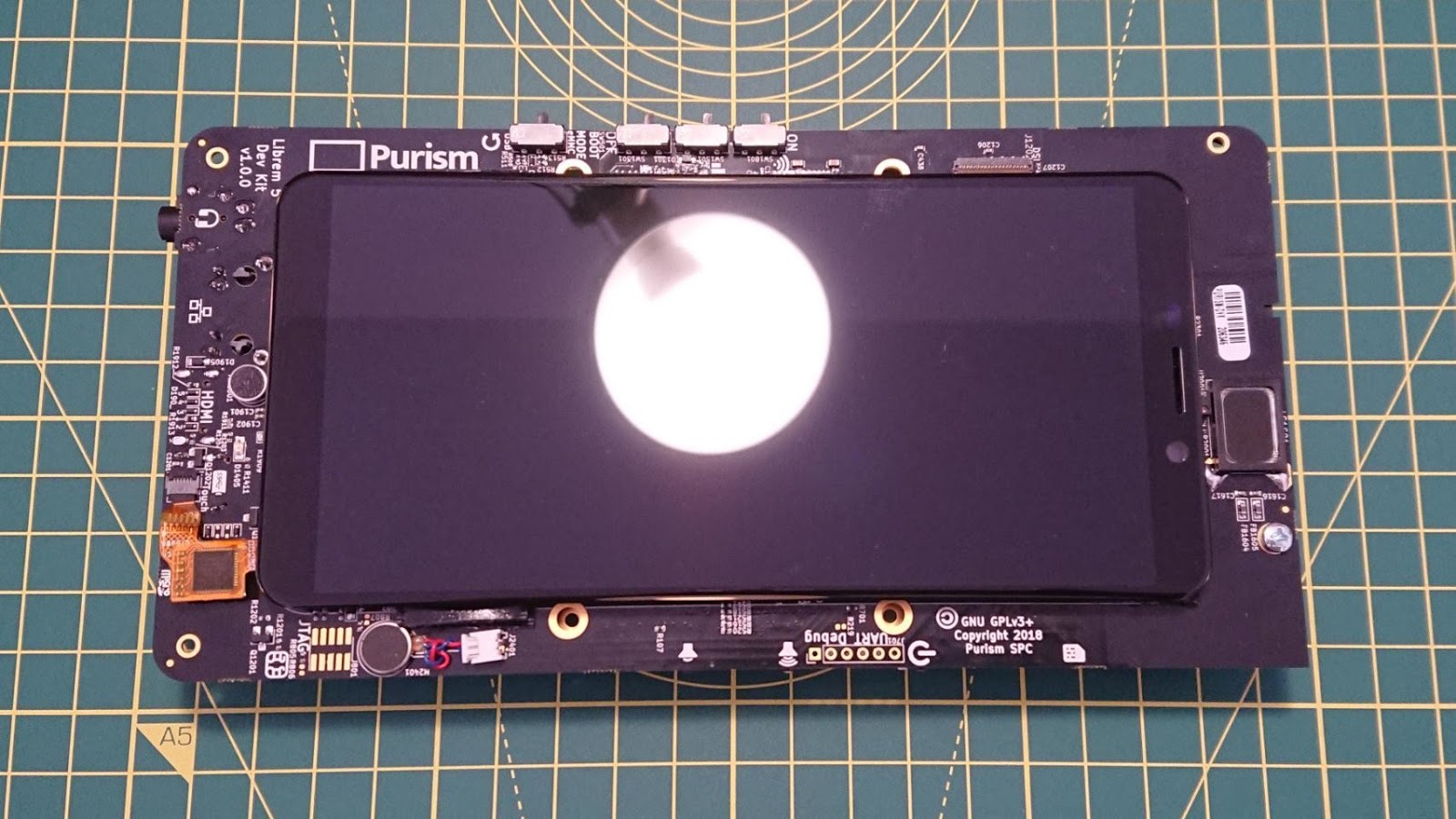 Front view of the Librem 5 devkit