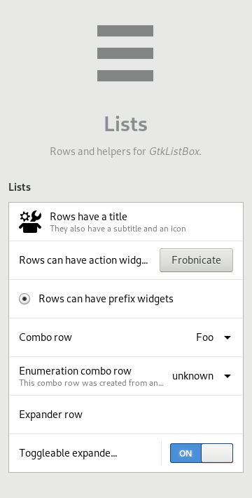The row widgets in action